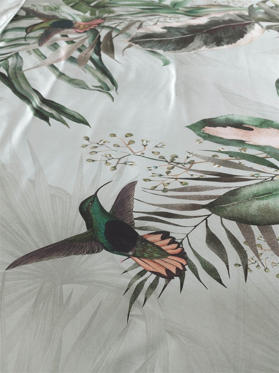 Heckett Lane Ciunglia Green dekbedovertrek katoensatijn kolibries