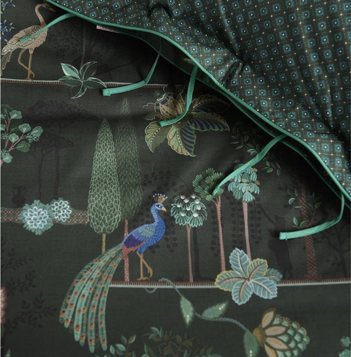 Pip Studio Alberi Dark Green percal 200TC dekbedovertrek pauwen, herten