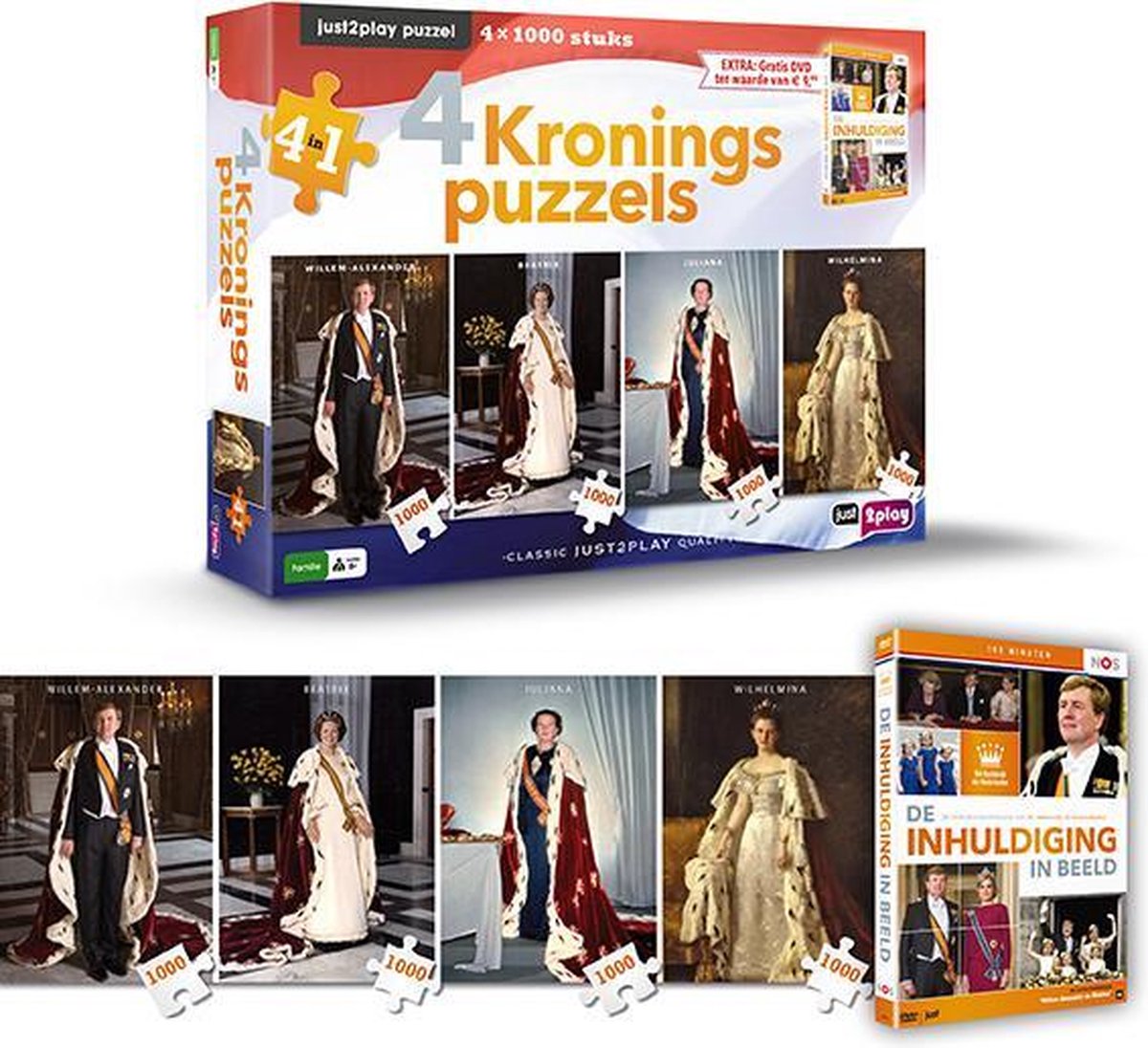 Kroningspuzzel, 4x1000 stukjes, Just Games in de seal