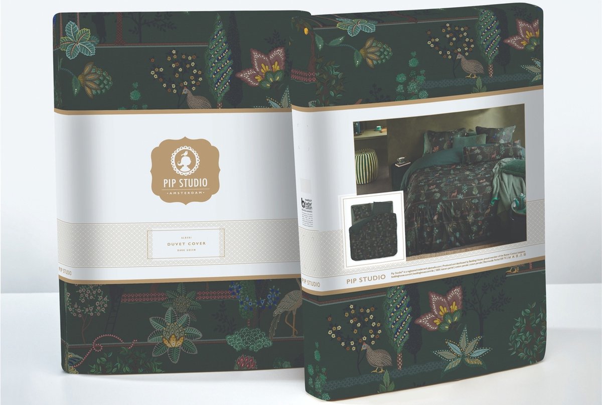 Pip Studio Alberi Dark Green percal 200TC dekbedovertrek pauwen, herten