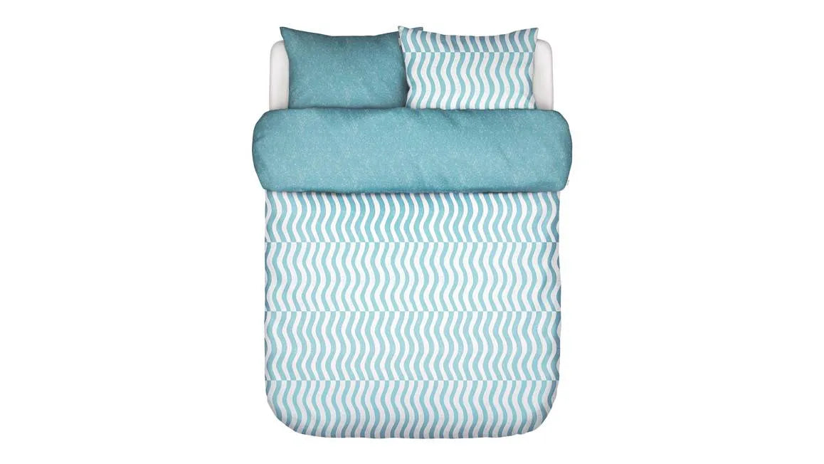 Housse de couette Marc O'Polo Filip Sea Blue en satin de coton 220 fils au pouce carré, motif vagues, vagues