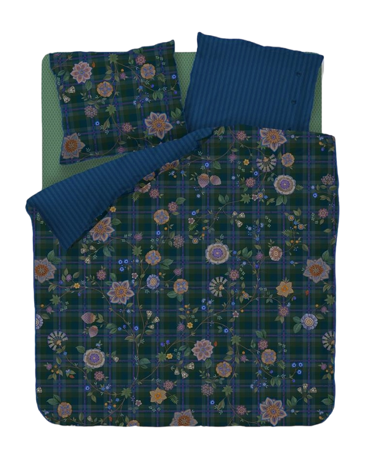 Pip Studio Flores Felices Dark Blue katoen twill (flanel) dekbedovertrek