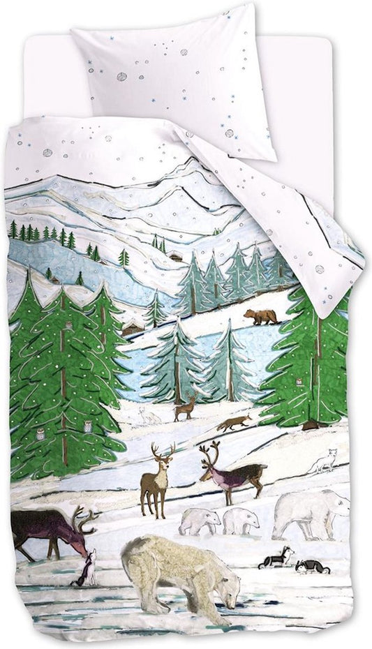 Beddinghouse Kids Hanneke de Jager dekbedovertrek Snowscape herten, ijsberen,