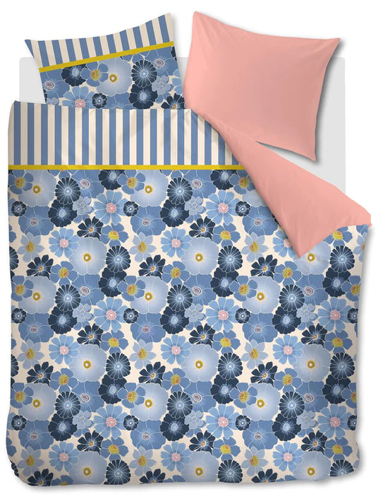 Oilily Nica dekbedovertrek katoensatijn 200TC blauwe aquarelbloemen retro