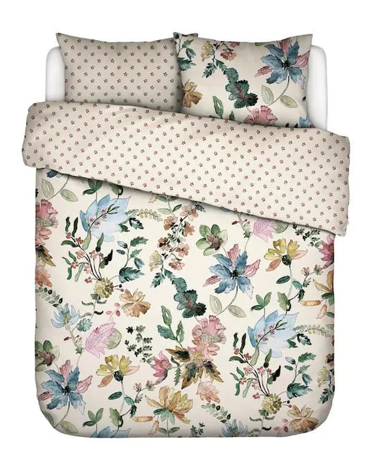 Essenza Fauve antique white dekbedovertrek katoensatijn 215TC flower power