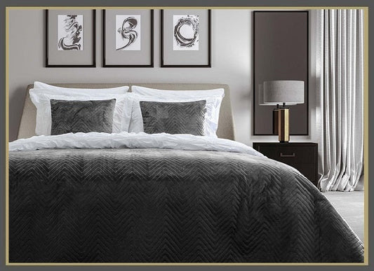 Yellow bedsprei Madeline Ink Black velvet zacht
