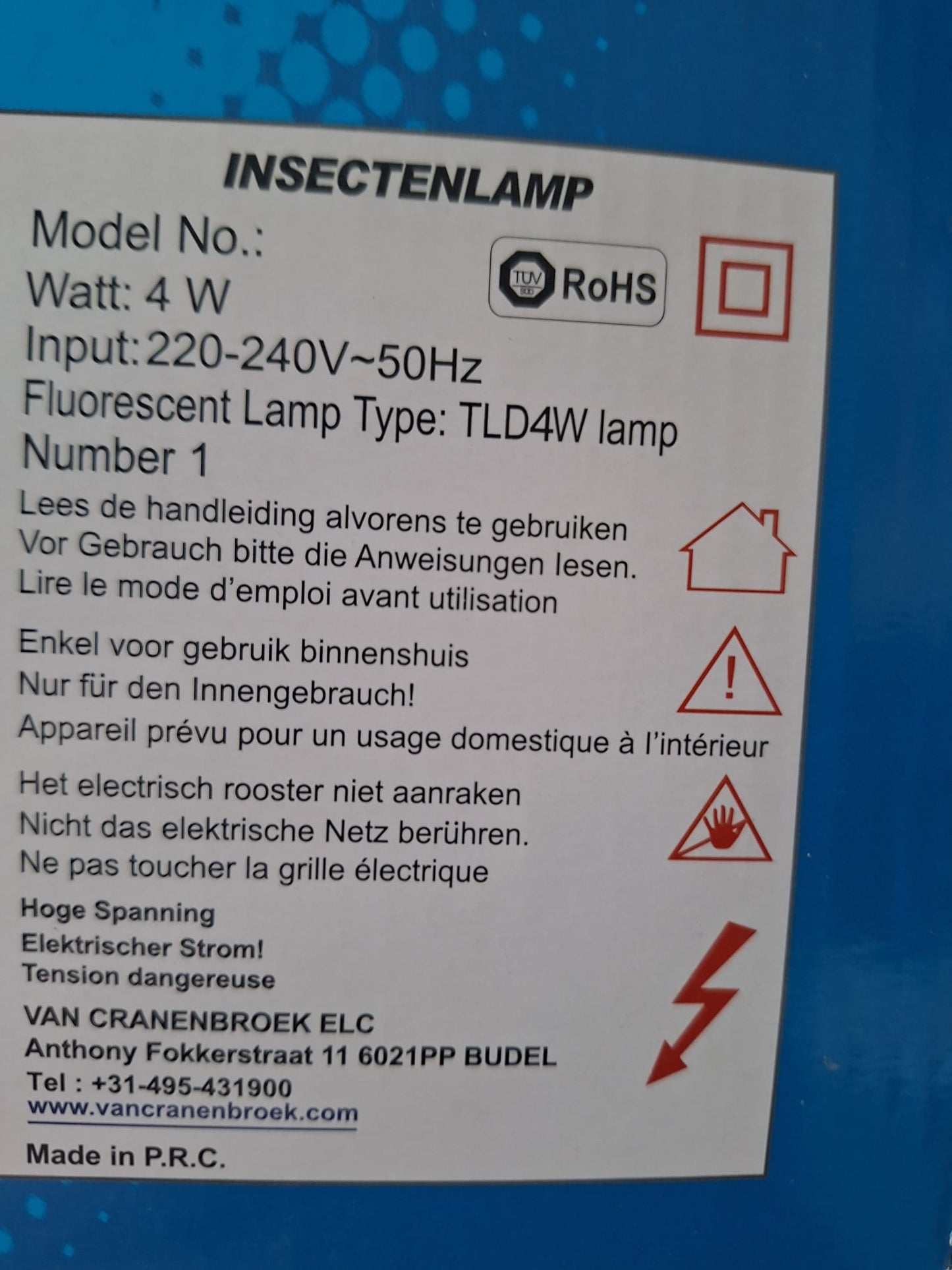 Marque de lampe anti-insectes RoHS