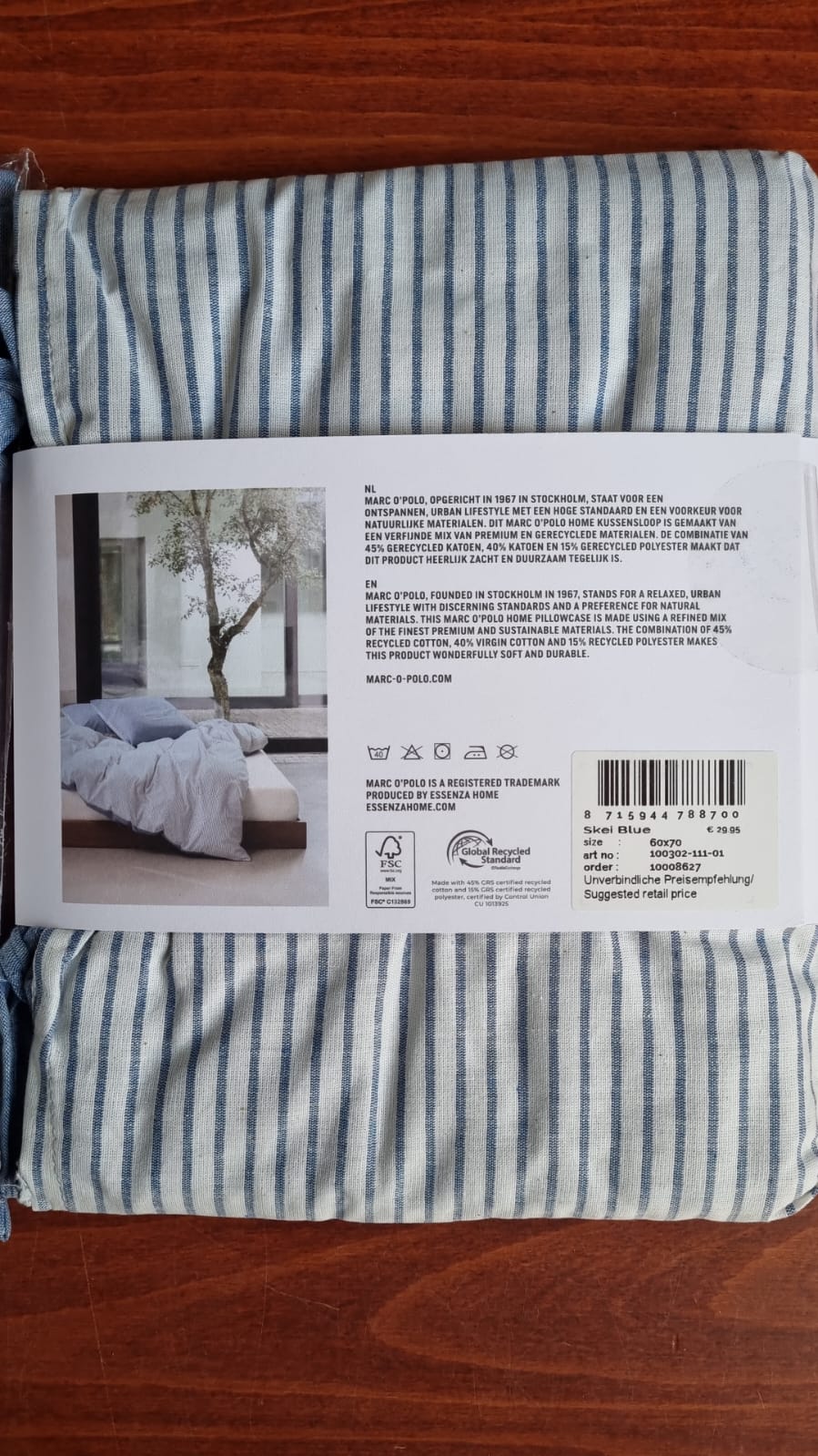 Taies d'oreiller Marc O'Polo Filip Sea Blue en satin de coton 220 fils vagues, vagues