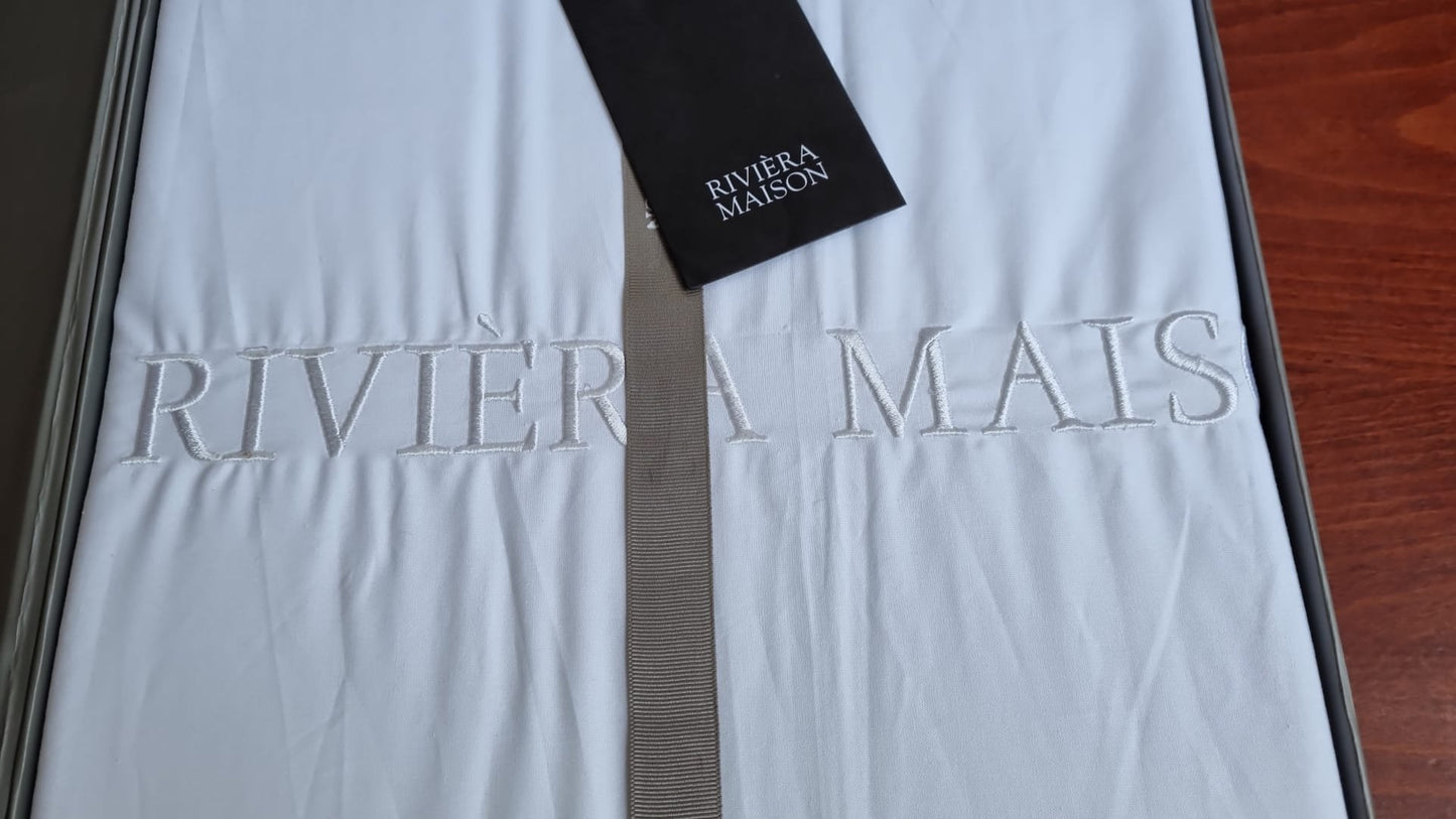 Riviera Maison Hotel Boutique Chic Sand dekbedovertrek perkal katoen white, wit Uni