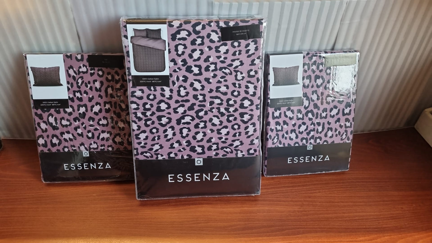 Housse de couette Essenza Bory Lilas en satin de coton 220 fils imprimé léopard, léopard