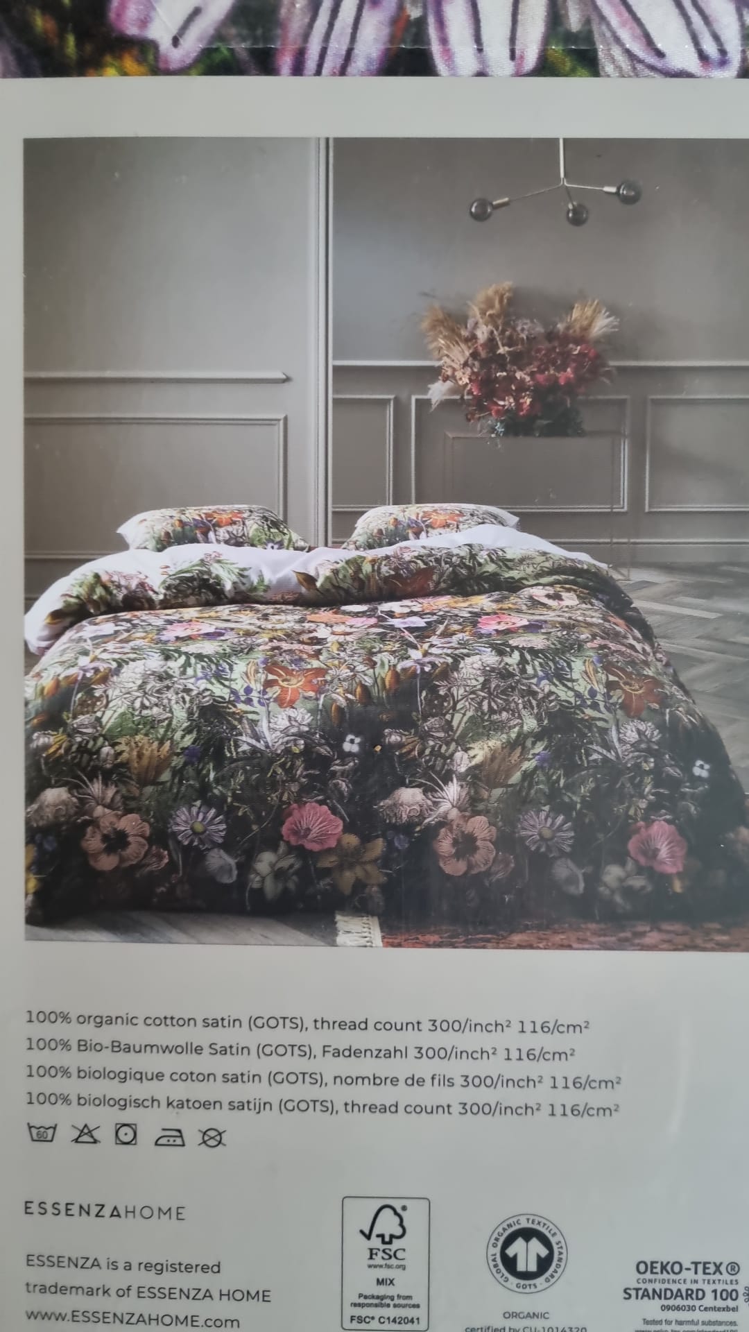 Housse de couette Essenza Annelinde Lilas en satin de coton 300 fils Fleurs