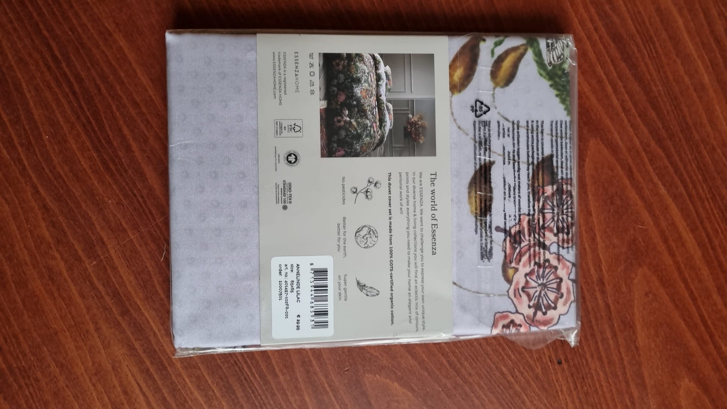 Housse de couette Essenza Annelinde Lilas en satin de coton 300 fils Fleurs