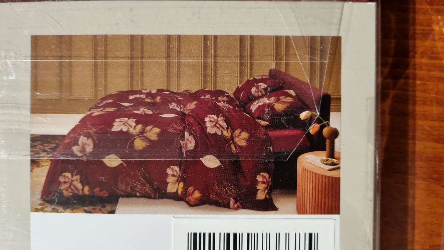 Essenza Elin Wine Red flanel dekbedovertrek bladeren, leaves