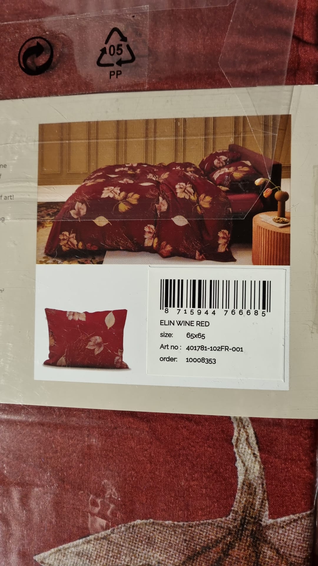 Essenza Elin Wine Red flanel dekbedovertrek bladeren, leaves