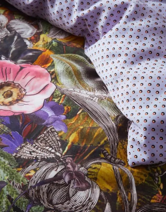 Housse de couette Essenza Annelinde Lilas en satin de coton 300 fils Fleurs