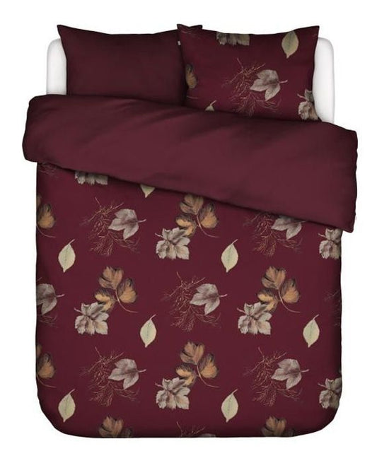 Essenza Elin Wine Red flanel dekbedovertrek bladeren, leaves