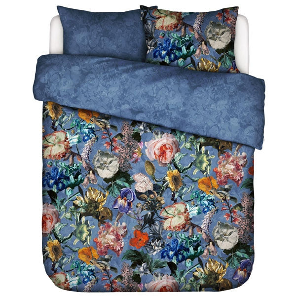 Essenza Famke Moonlight Blue dekbedovertrek katoensatijn 200TC bloemen en vogels