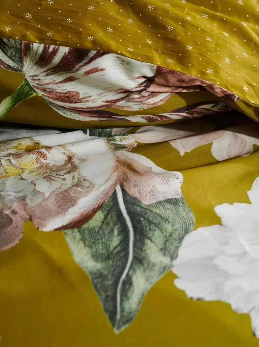 Essenza Filou Olive katoensatijn 200TC dekbedovertrek bloemen