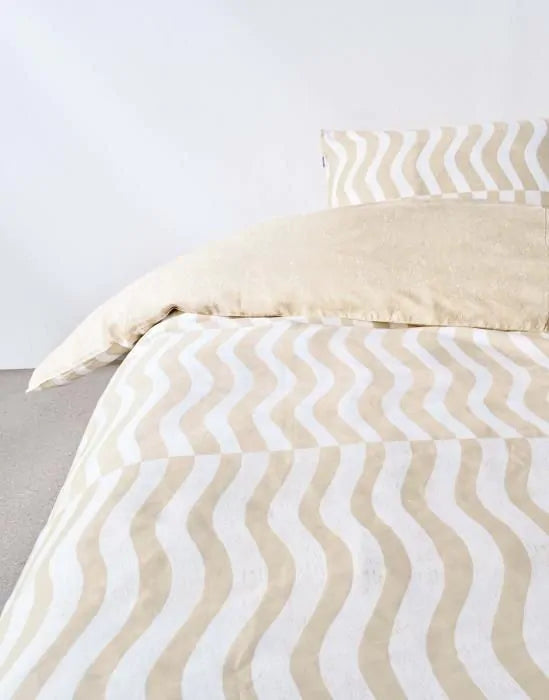 Housse de couette Marc O'Polo Filip Oyster en satin de coton 220 fils vagues, vagues
