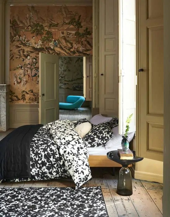 Essenza Imara Housse de couette en percale de coton 200 fils anthracite, silhouette Clématite