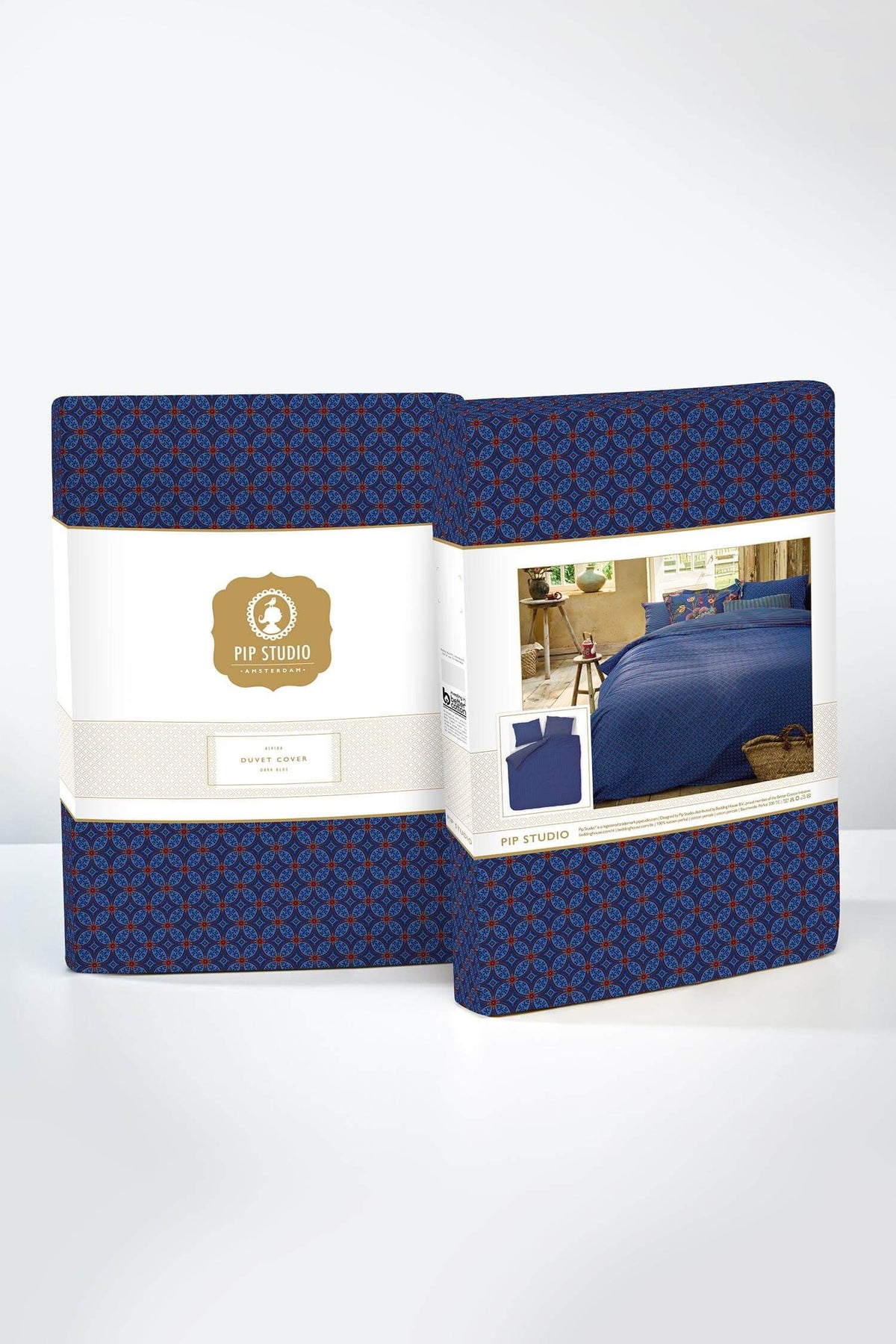 Pip Studio Alvida Dark Blue dekbedovetrek 200TC percal geometrisch motief op Indiase blockprints