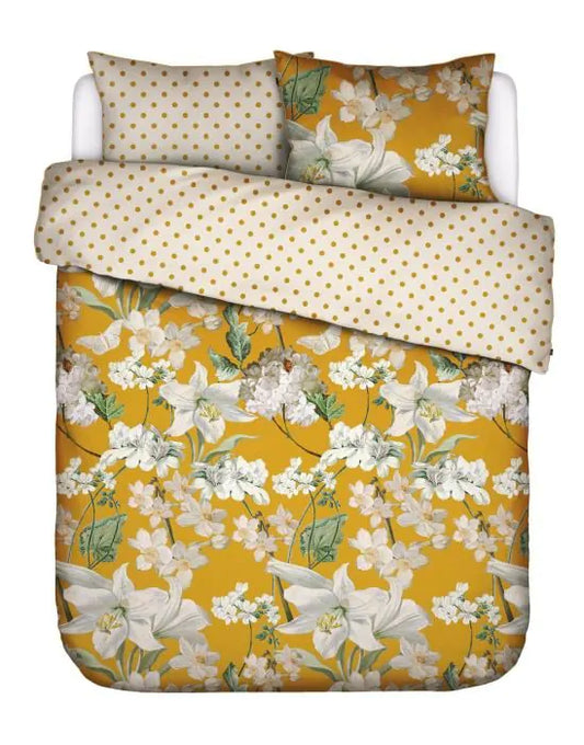 Housse de couette en satin de coton Essenza Rosalee Moutarde 215 fils