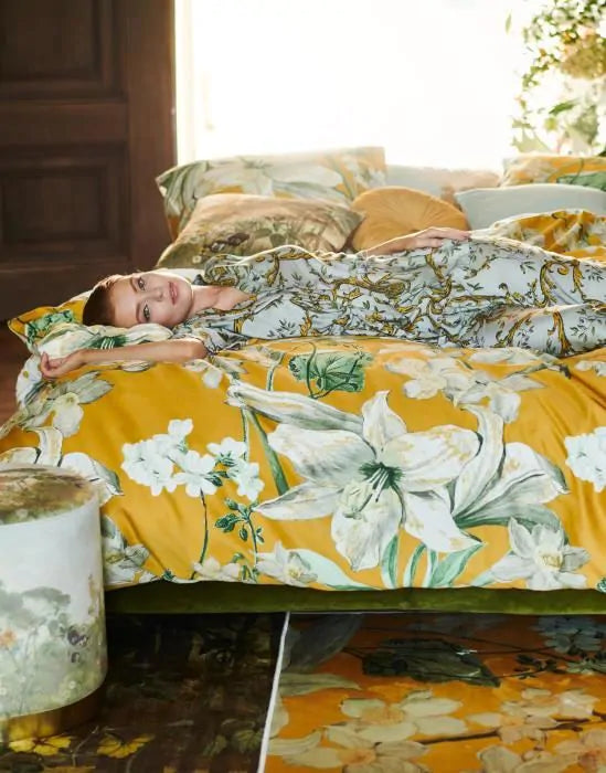 Housse de couette en satin de coton Essenza Rosalee Moutarde 215 fils