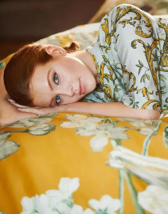 Housse de couette en satin de coton Essenza Rosalee Moutarde 215 fils