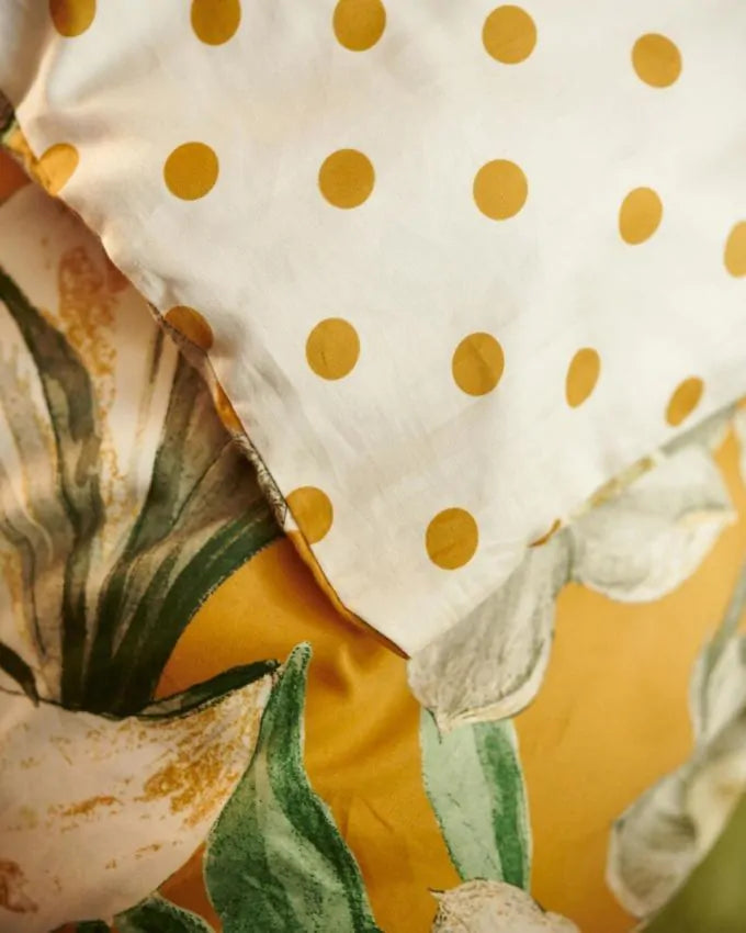 Housse de couette en satin de coton Essenza Rosalee Moutarde 215 fils
