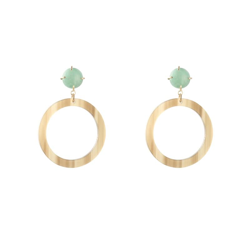 Oorbellen lang, rond met turquoise, petrol kleur kraal