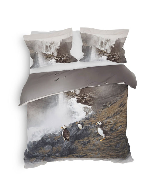 Heckett Lane Laurien twill dekbedovertrek waterval, papegaaiduikers, puffins,