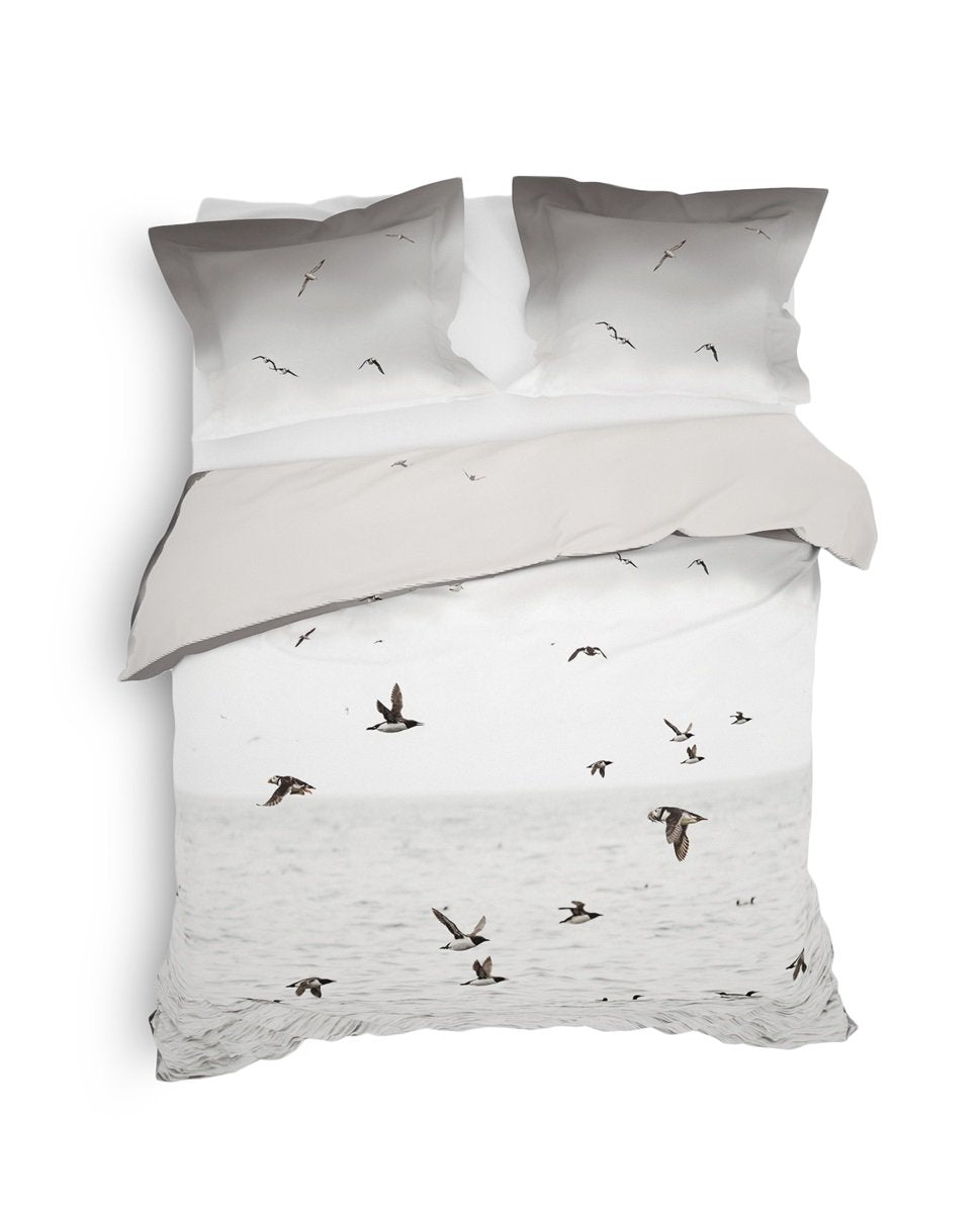 Housse de couette en sergé Heckett Lane Laurien cascade, macareux, mouettes, guillemots