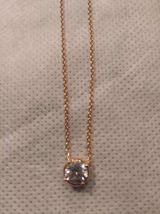 Collection Mylène Solitair Argent sterling 925 plaqué or rose avec chaîne en or 18 carats