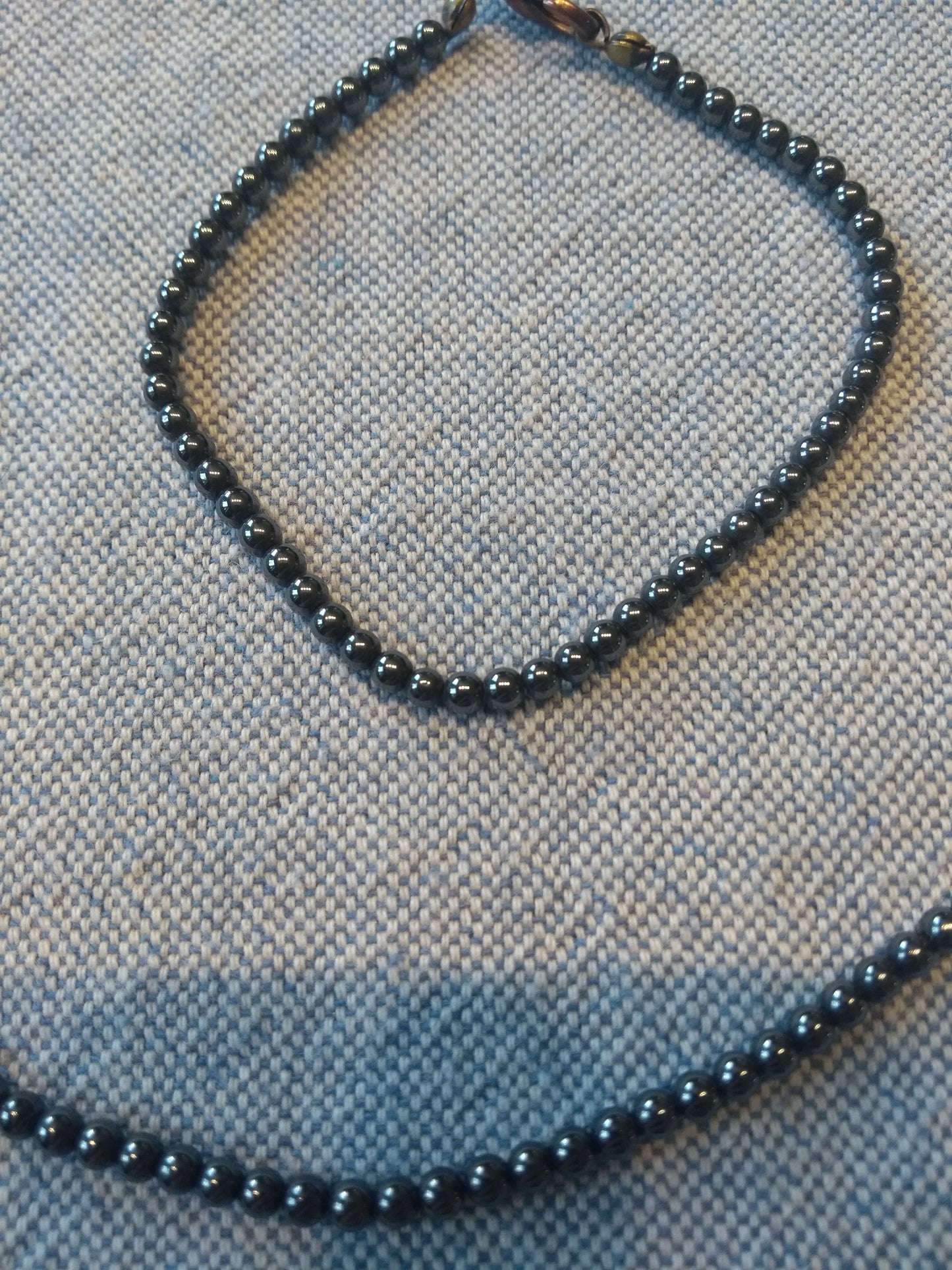 Set; ketting en armband antraciet kralen