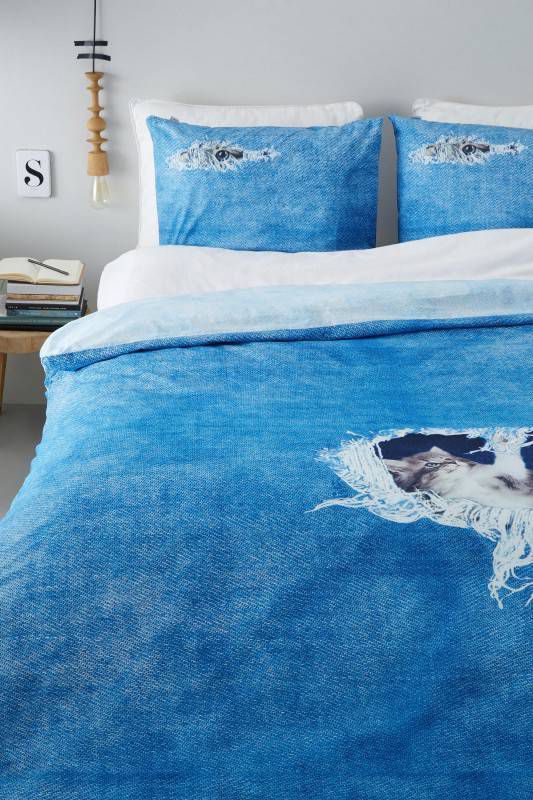 Covers & Co by Essenza Denim look dekbedovertrek met poes, kat en muisje; lits-jumeaux