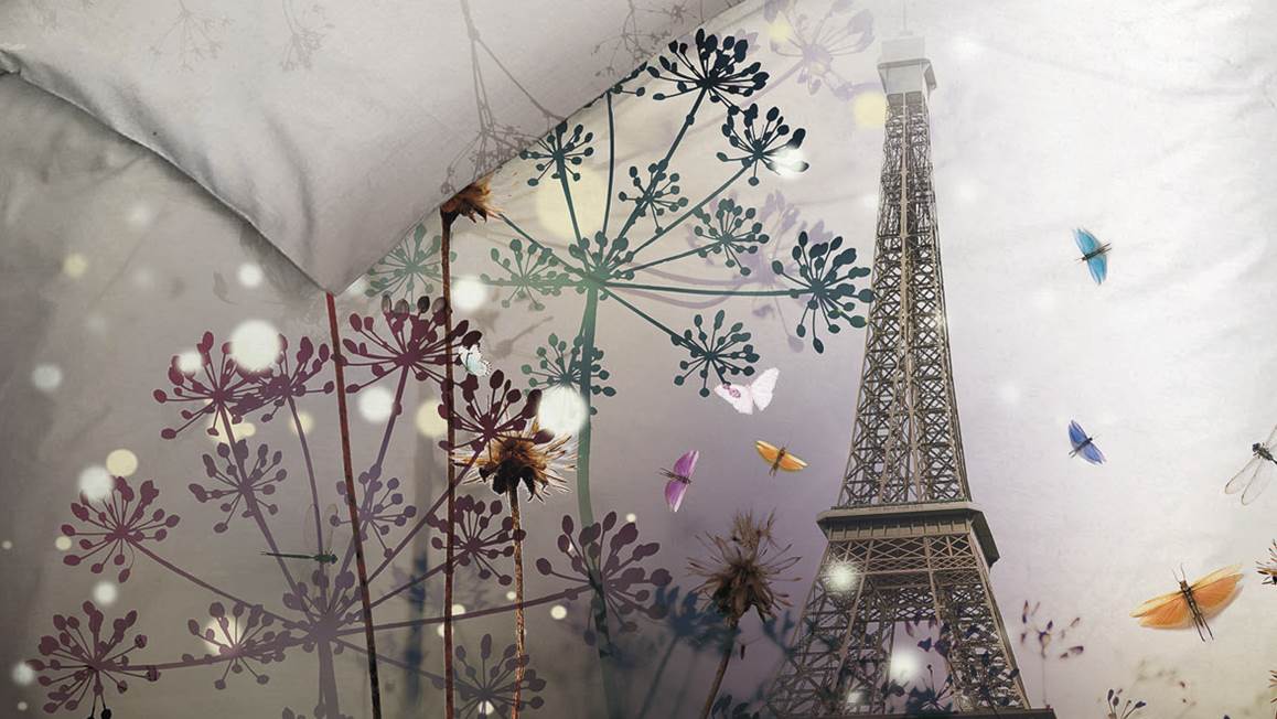 Heckett Lane Aimy katoensatijn dekbedovertrek Eiffeltoren Parijs, Paris