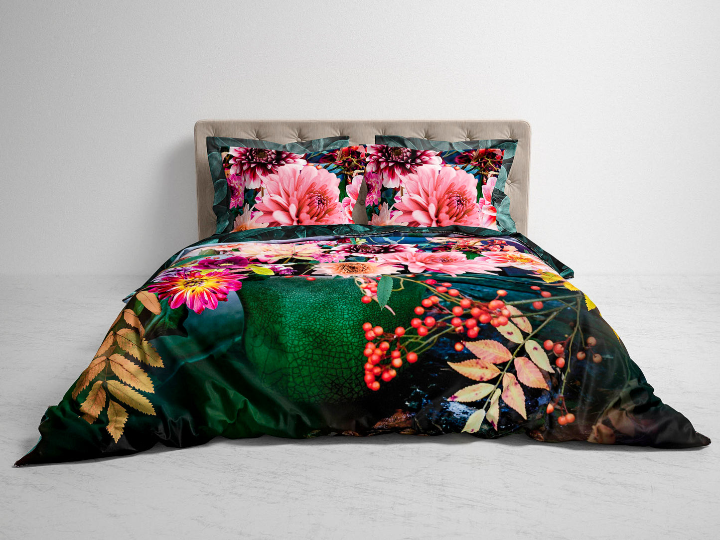 Heckett Lane Novia housse de couette en satin de coton dahlias