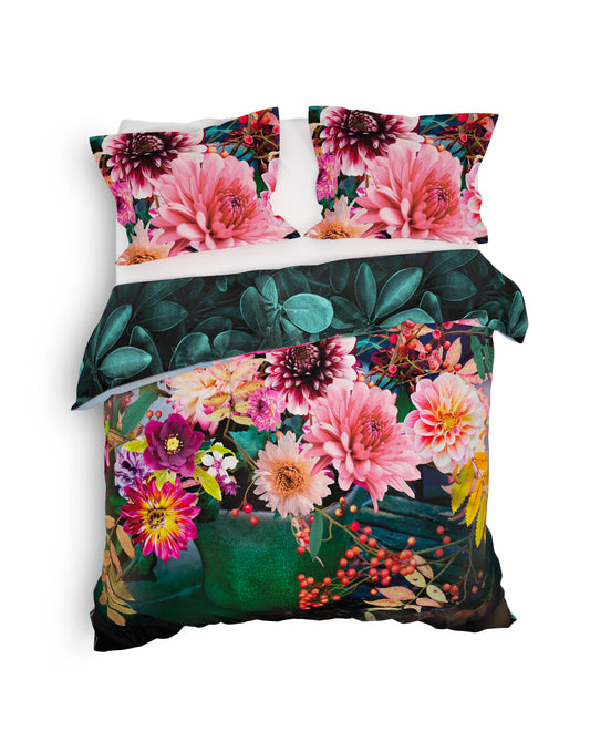 Heckett Lane Novia dekbedovertrek 230TC katoensatijn dahlia's