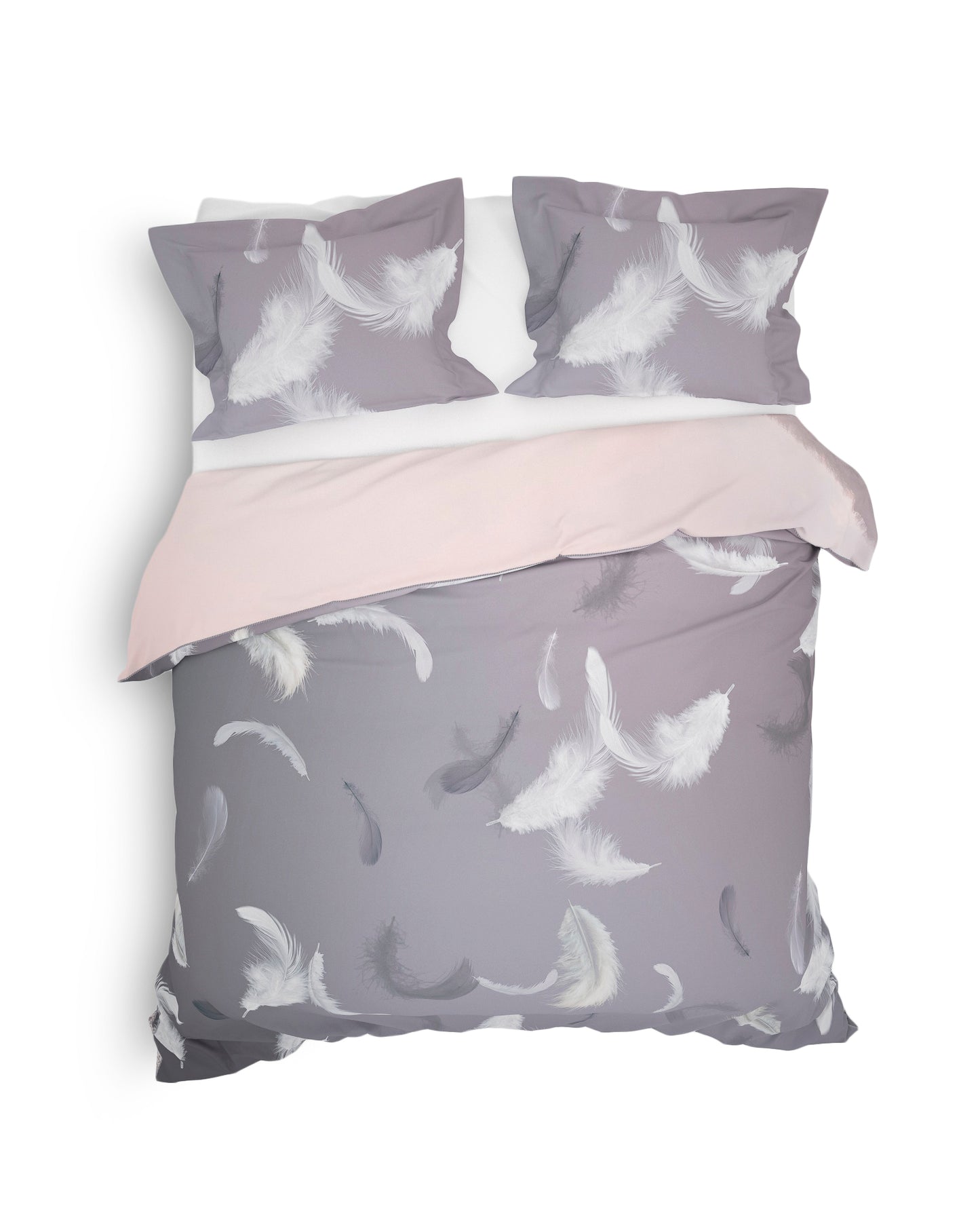 Heckett Lane Wes rose avec housse de couette lilas coton satin héron argenté hiver lac gelé