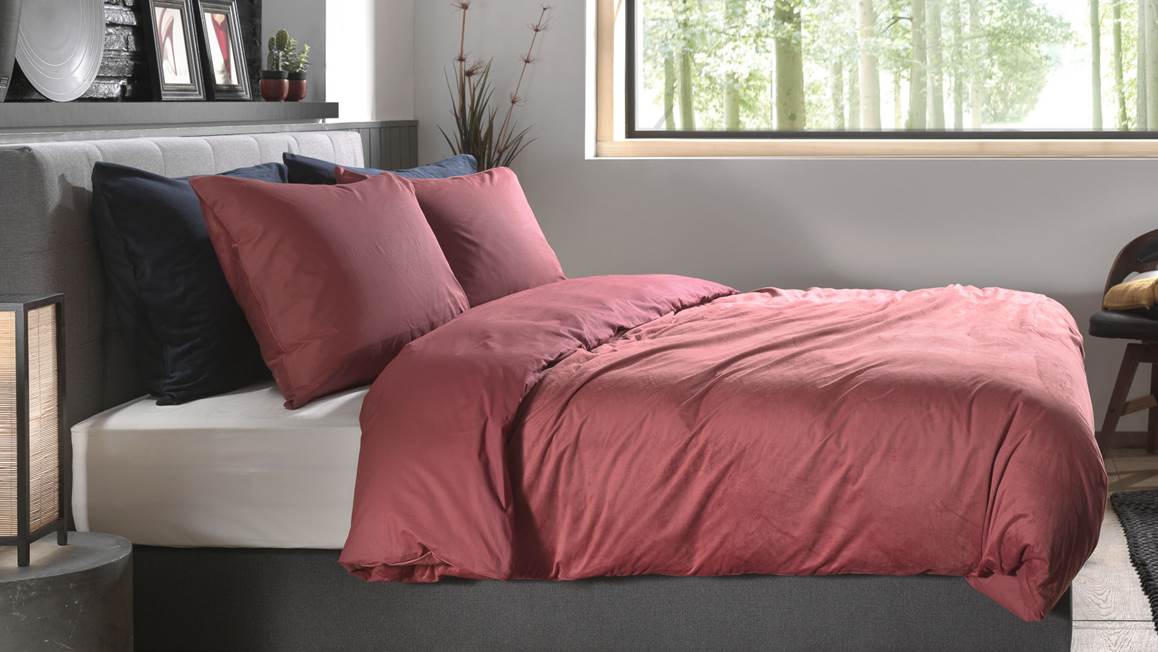 Housse de couette Wow!Home by Heckettlane Velluto en velours rouge vin doux et chaud
