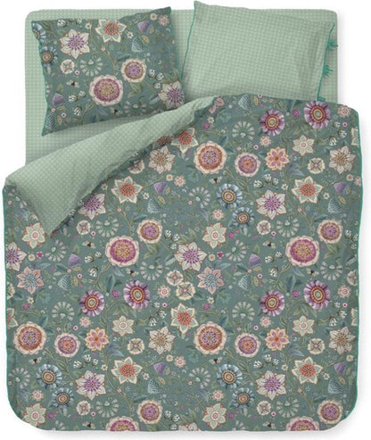 Pip Studio Viva Las Flores green pastel perkal 200TC dekbedovertrek