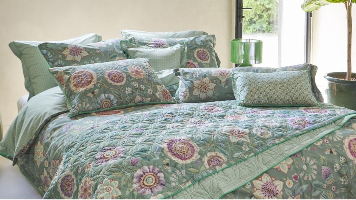 Pip Studio Viva Las Flores green pastel perkal 200TC dekbedovertrek
