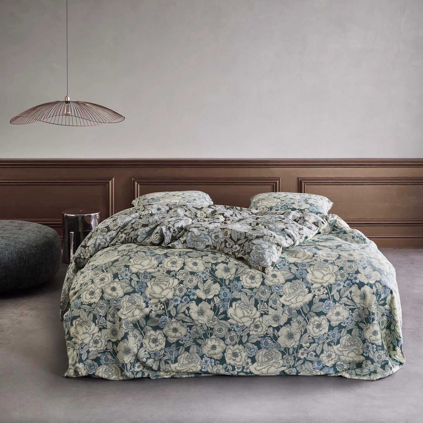 Essenza Camille Reef Green twill (flanel) dekbedovertrek vintage rozen