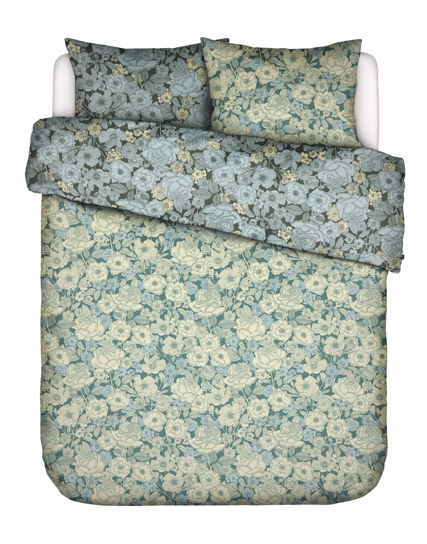 Essenza Camille Reef Green twill (flanel) dekbedovertrek vintage rozen