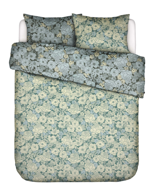 Essenza Camille Reef Green twill (flanel) dekbedovertrek vintage rozen