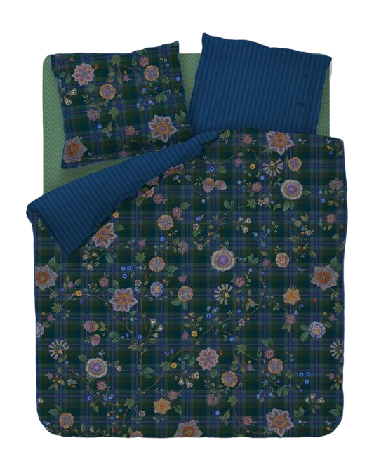 Pip Studio Flores Felices Dark Blue/green katoen twill (flanel) dekbedovertrek