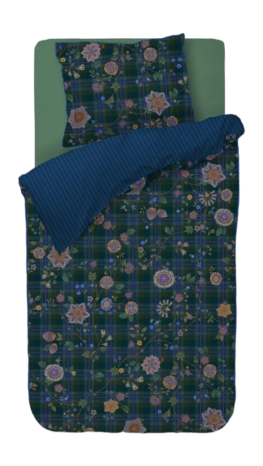 Pip Studio Flores Felices Dark Blue katoen twill (flanel) dekbedovertrek