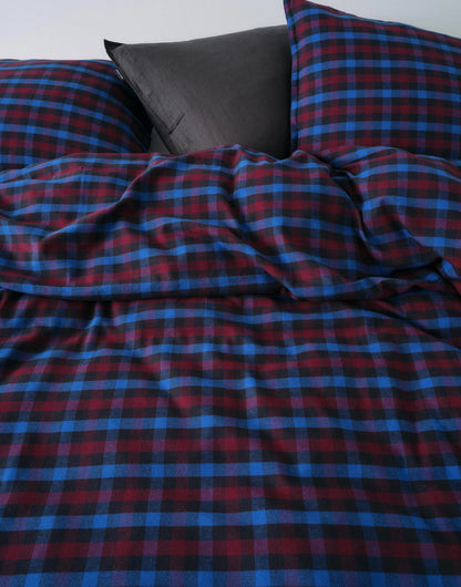 Marc O'Polo Rune Dark Navy flanel dekbedovertrek ruit garen geverfd