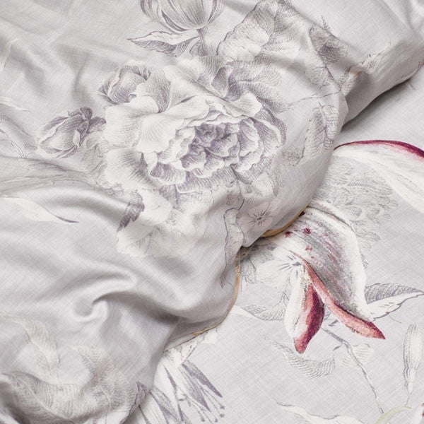 Essenza Aimee Mist grey dekbedovertrek katoensatijn 210TC tulpen