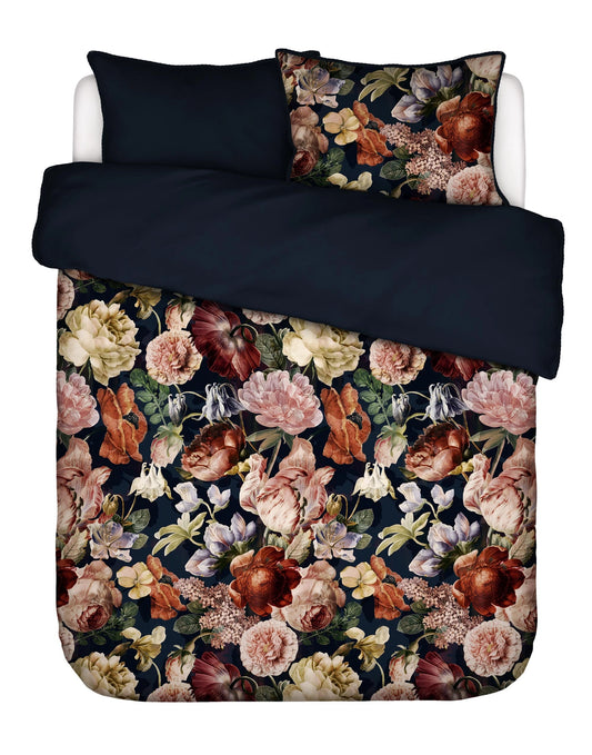 Essenza Claire Indigo Blue katoensatijn dekbedovertrek bloemen 210TC